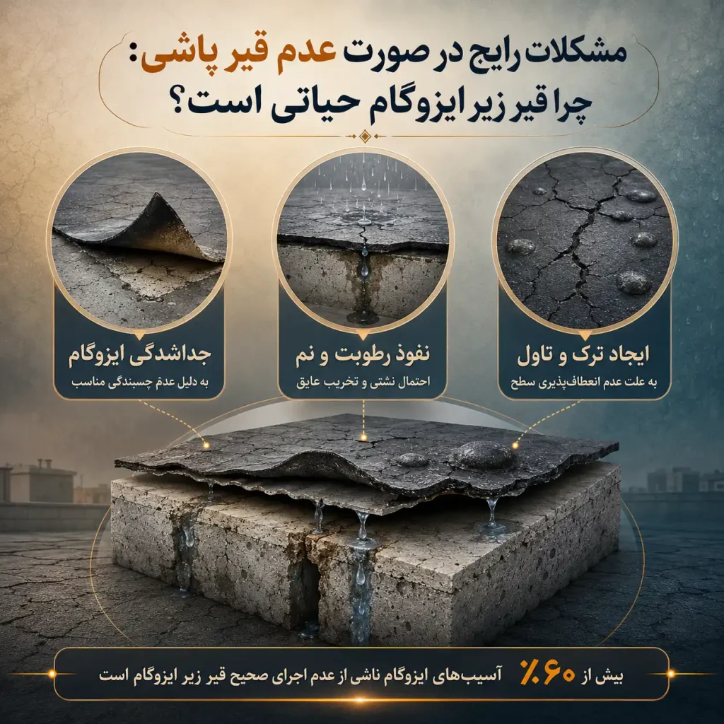 مشکلات رایج در صورت عدم قیر پاشی: چرا قیر زیر ایزوگام حیاتی است؟